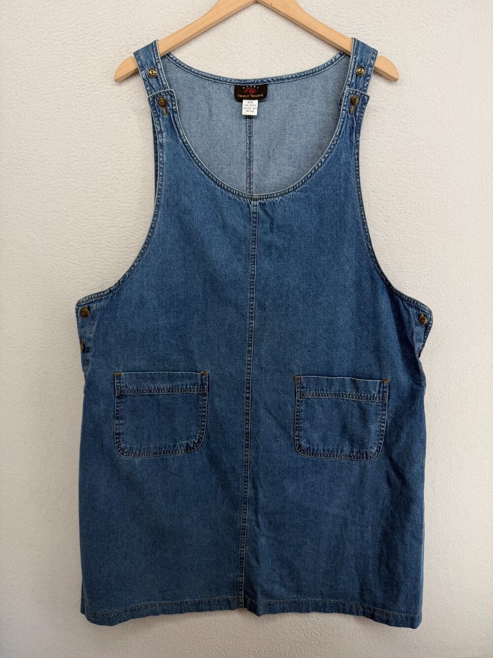 TRULY YOURS Dress 20W Jumper Denim Pinafore Overall Scoop Neck Cotton Blue VTG